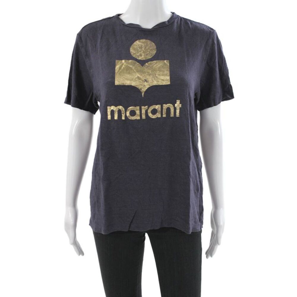 Marant Etoile Women Basic Linen Short Sleeve T-Shirt Blue Size S